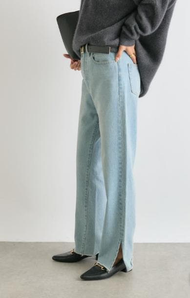 リヴドロワ　全骨格美脚見え　スリットデニム　【40:Lサイズ】　サックスブルー