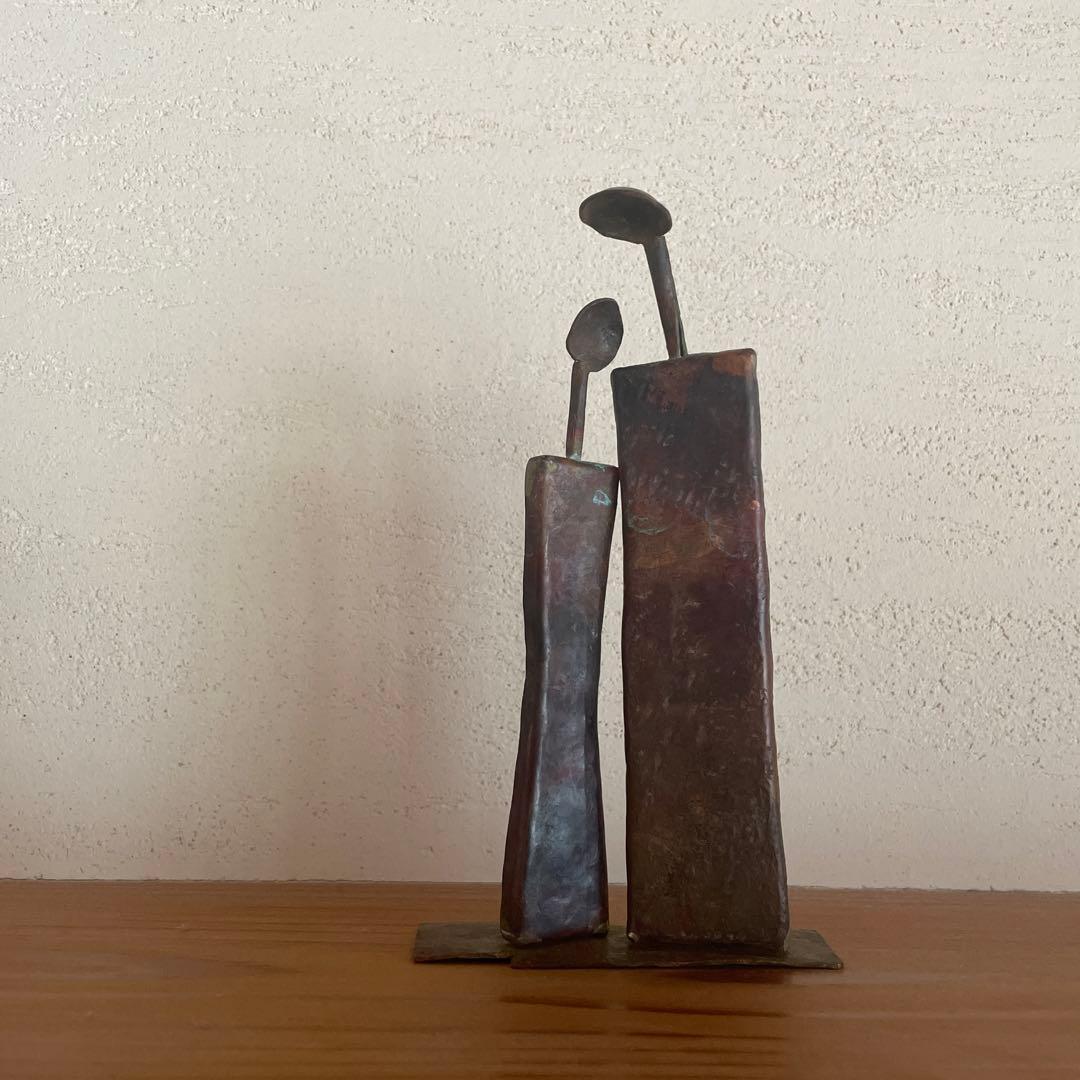 ハンドメイド　鍛金　金工　銅　人間　恋人　夫婦　男女　オブジェ　置物