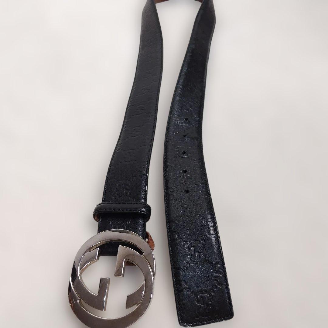 ✨極美品✨ GUCCIベルト インターロッキング ブラック シルバー グッチシマ
