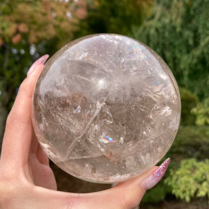 スモーキークォーツ 虹 丸玉 スフィア