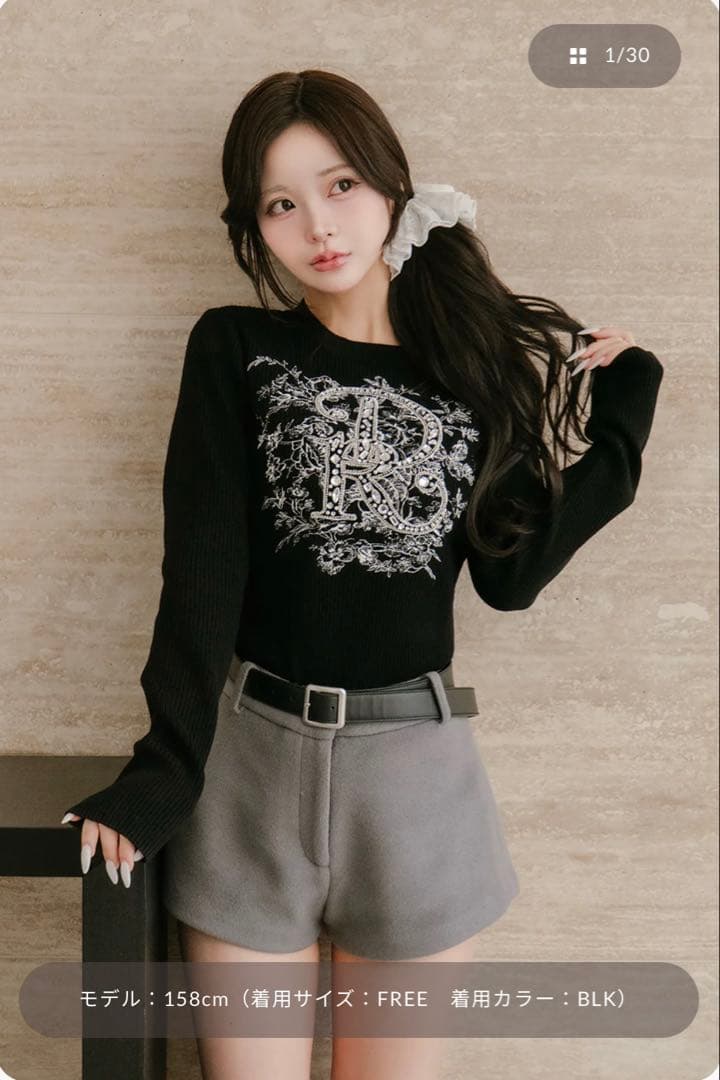 ダーリッチ DRビジューフラワーリブニットトップス