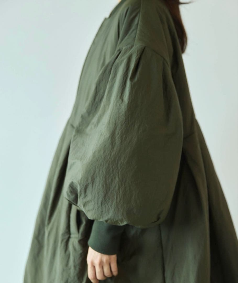 Libra Cue 中綿ロングコート オリーブ バルーン袖 防寒 フリー