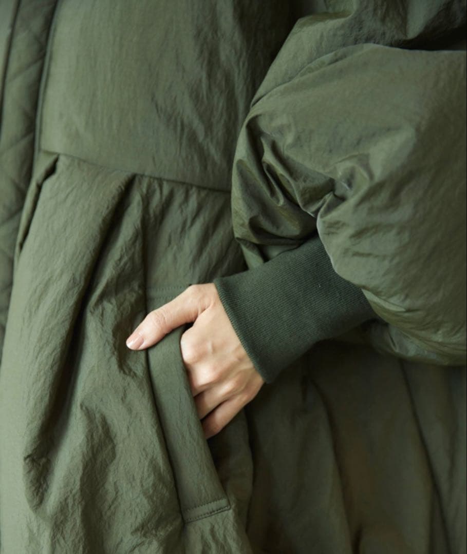 Libra Cue 中綿ロングコート オリーブ バルーン袖 防寒 フリー