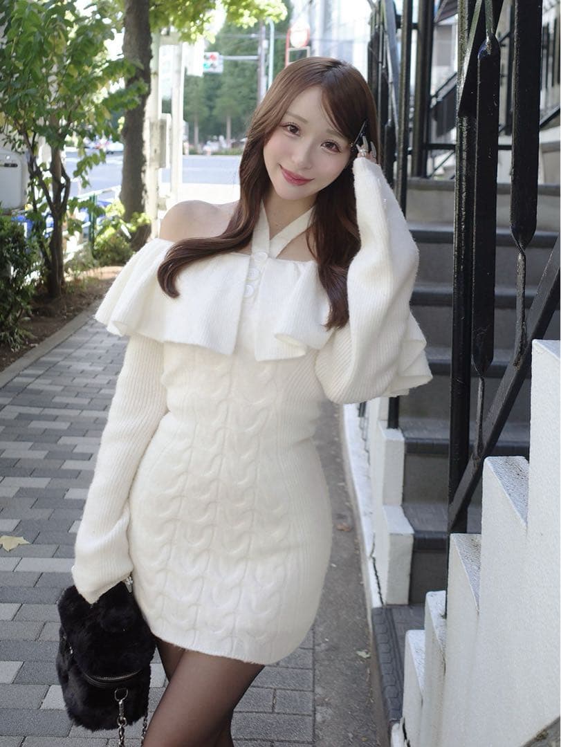 ダーリッチ/Darich ホルターデザインオフショルニットミニワンピース