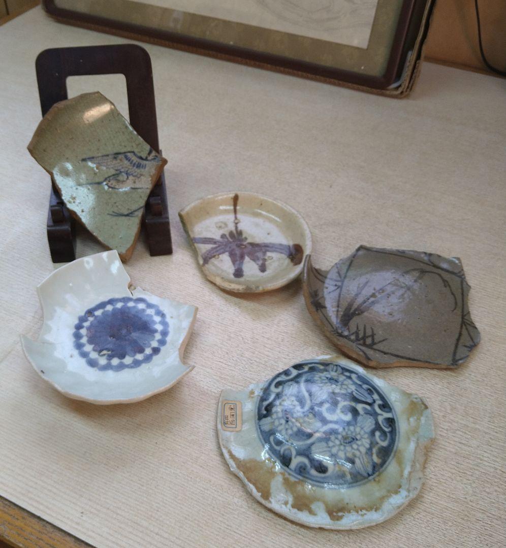 初期伊万里古唐津絵黄瀬戸陶片4客どれでも1客 r5冬26