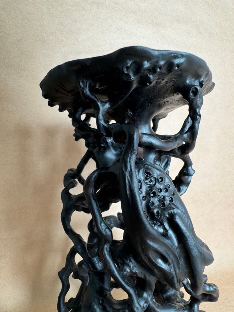 根卓・天然木・繊細彫・黒檀・縞黒檀・雑木・ 盆栽卓・無垢材・花台・小品盆栽