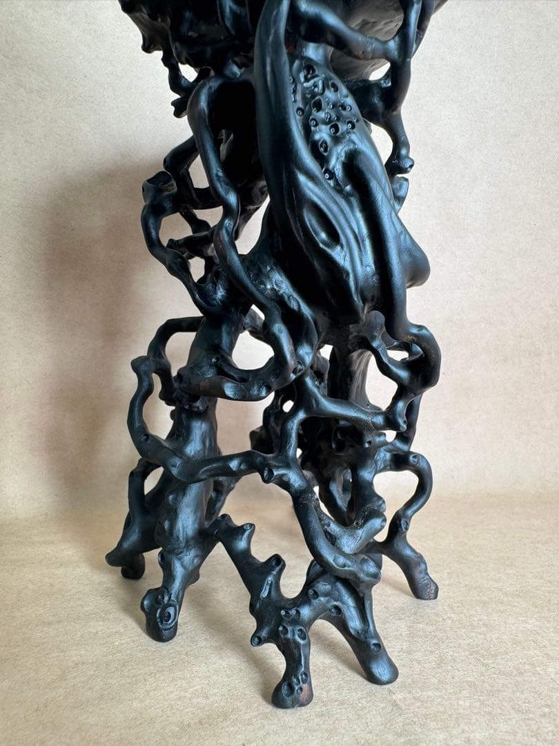 根卓・天然木・繊細彫・黒檀・縞黒檀・雑木・ 盆栽卓・無垢材・花台・小品盆栽