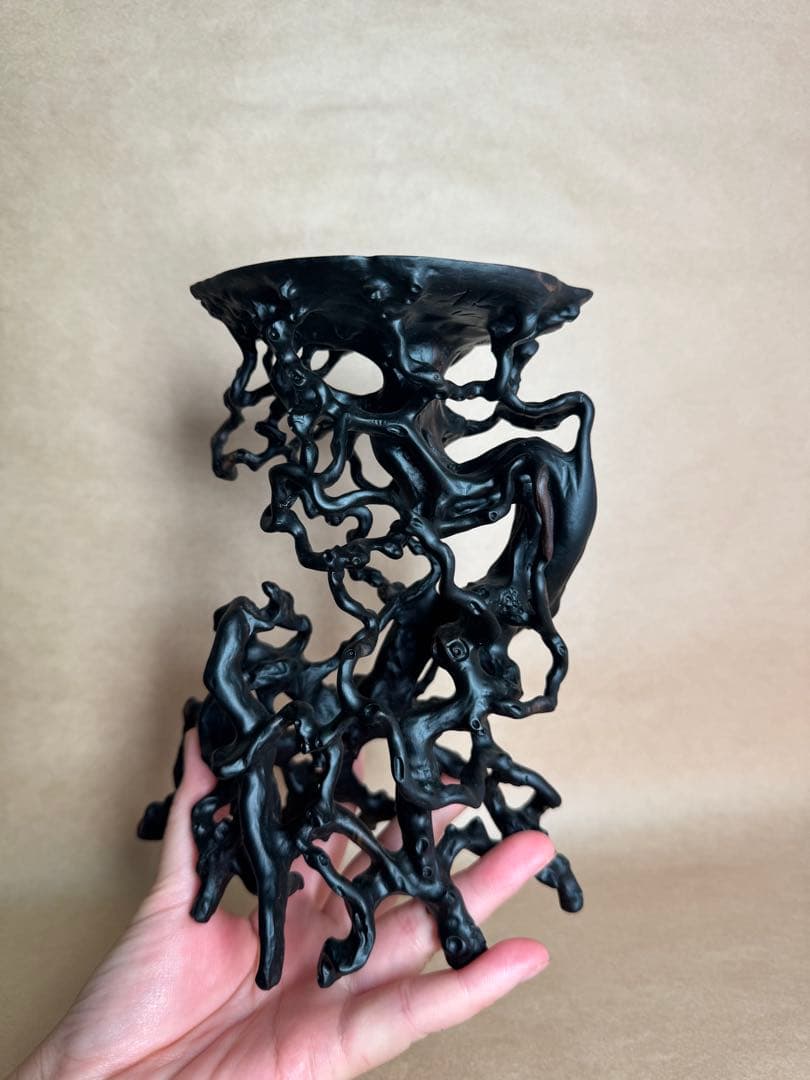 根卓・天然木・繊細彫・黒檀・縞黒檀・雑木・ 盆栽卓・無垢材・花台・小品盆栽