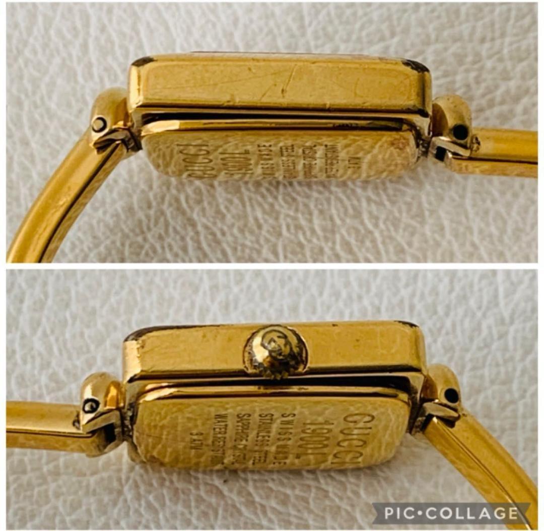 稼働品 グッチ ゴールド ブレスレット バングル ウォッチ 1900l 腕時計