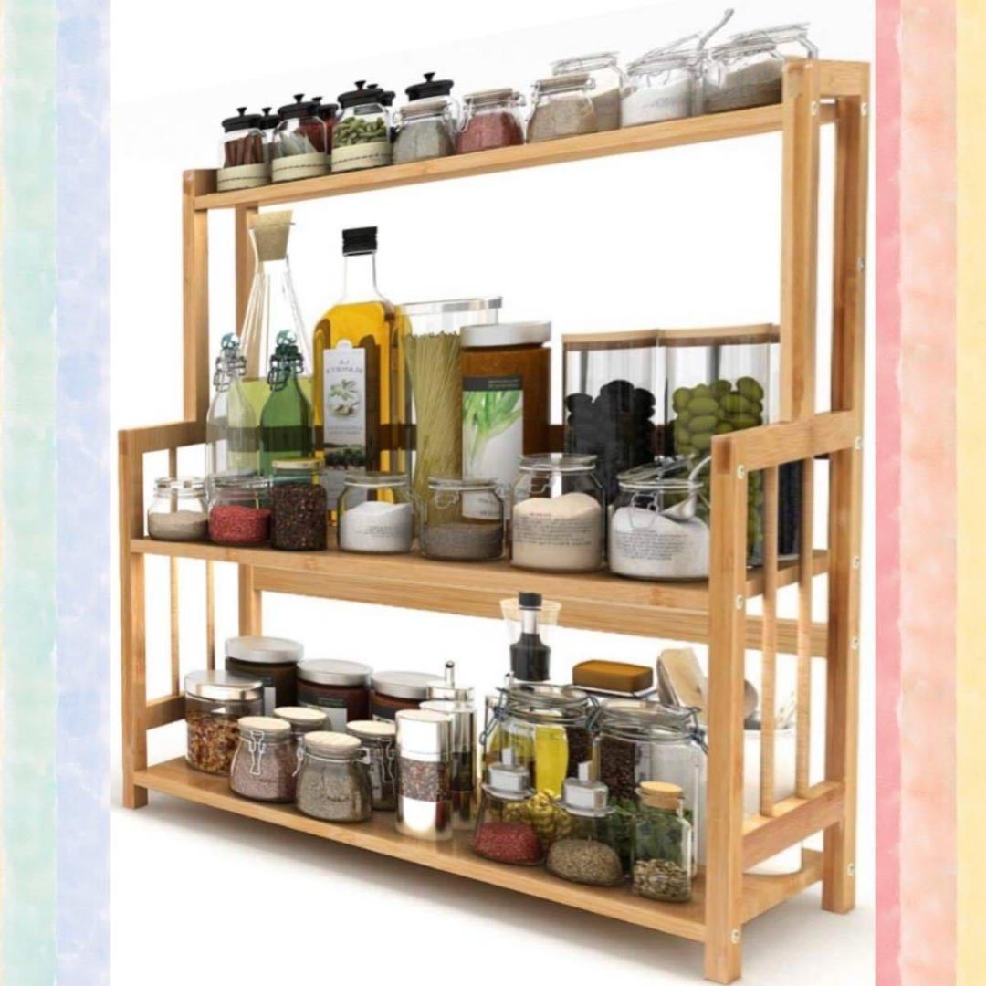 ❤3段式で超大収納・高さ調整OK❣お洒落でナチュラルな天然竹製♪❤収納ラック