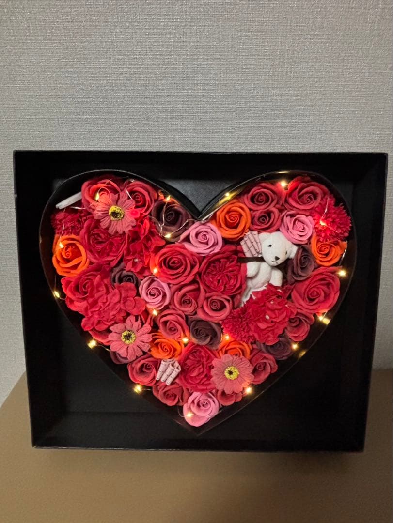 ハート型造花アレンジメント LEDライト付き★プロポーズ★結婚式
