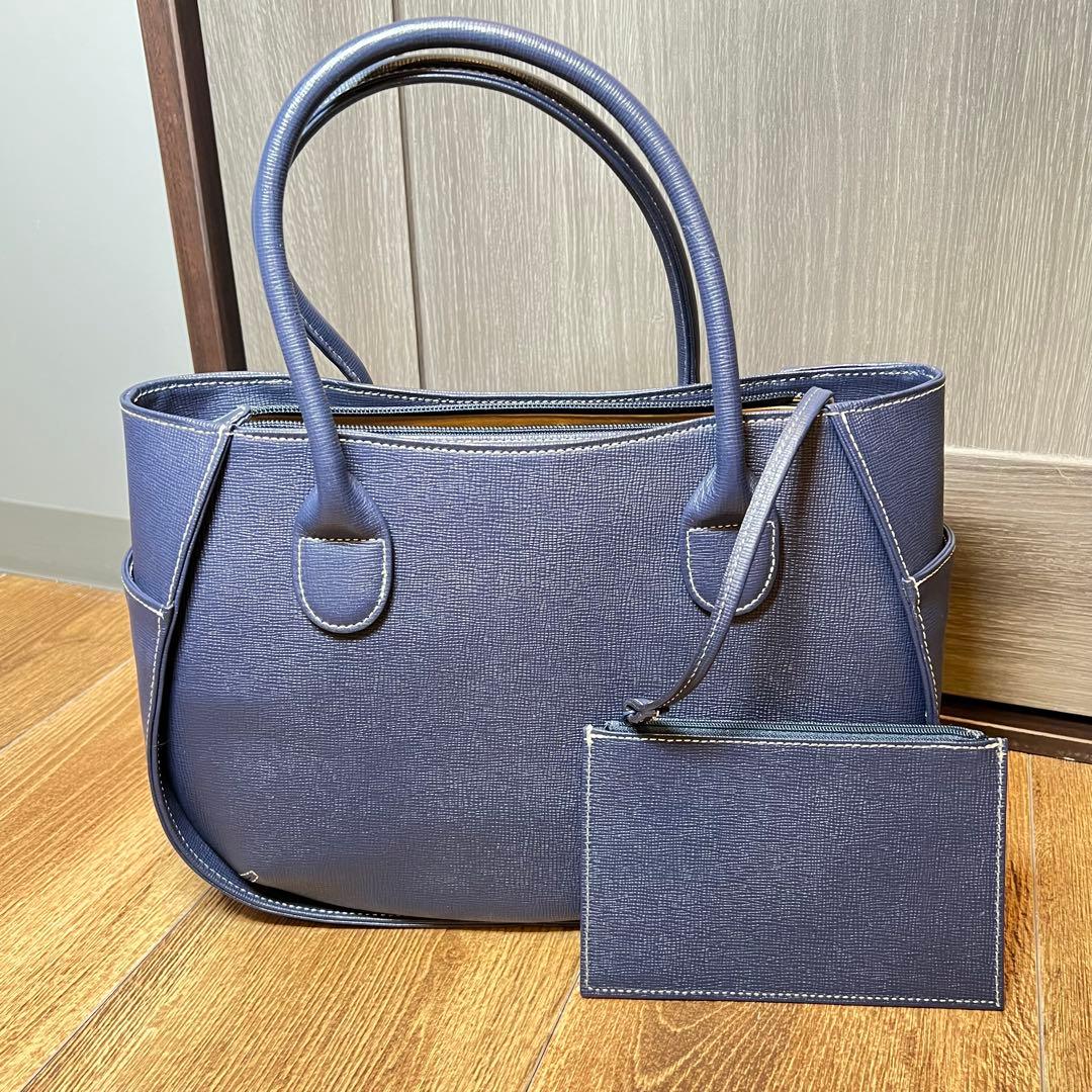 Kitamura キタムラネイビー ハンドバッグ ポーチ付き