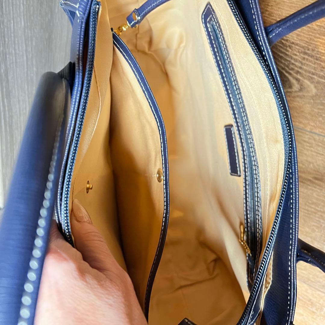 Kitamura キタムラネイビー ハンドバッグ ポーチ付き