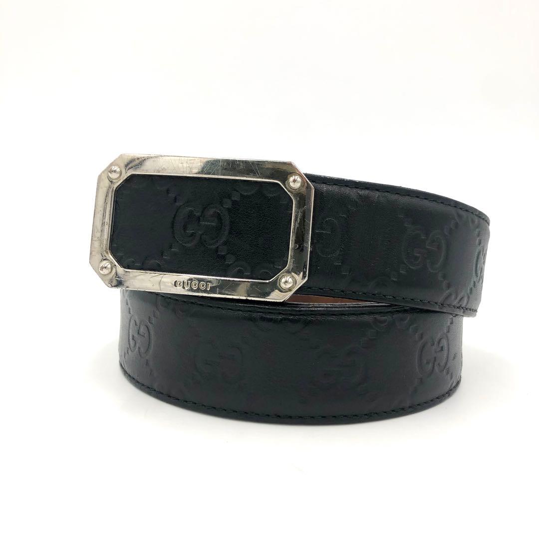 【美品✨】グッチ シマ スクエア バックル レザー ベルト GG 大きめ