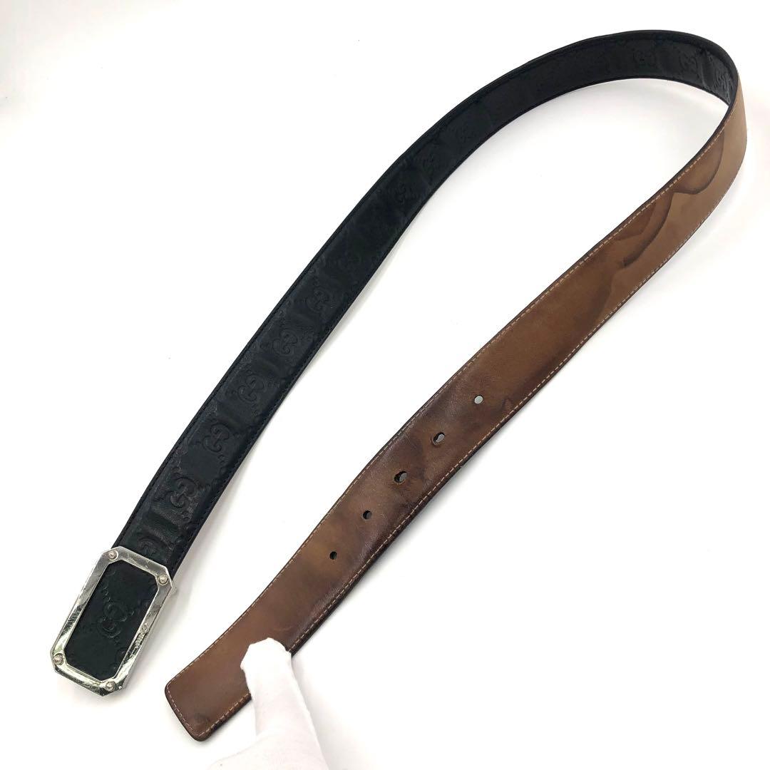 【美品✨】グッチ シマ スクエア バックル レザー ベルト GG 大きめ