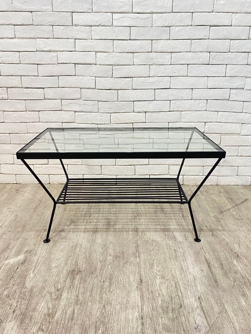 ②【東京都内23区配送無料】ウニコ　テーブル　ガラス　アイアン ロー　ナイト　棚