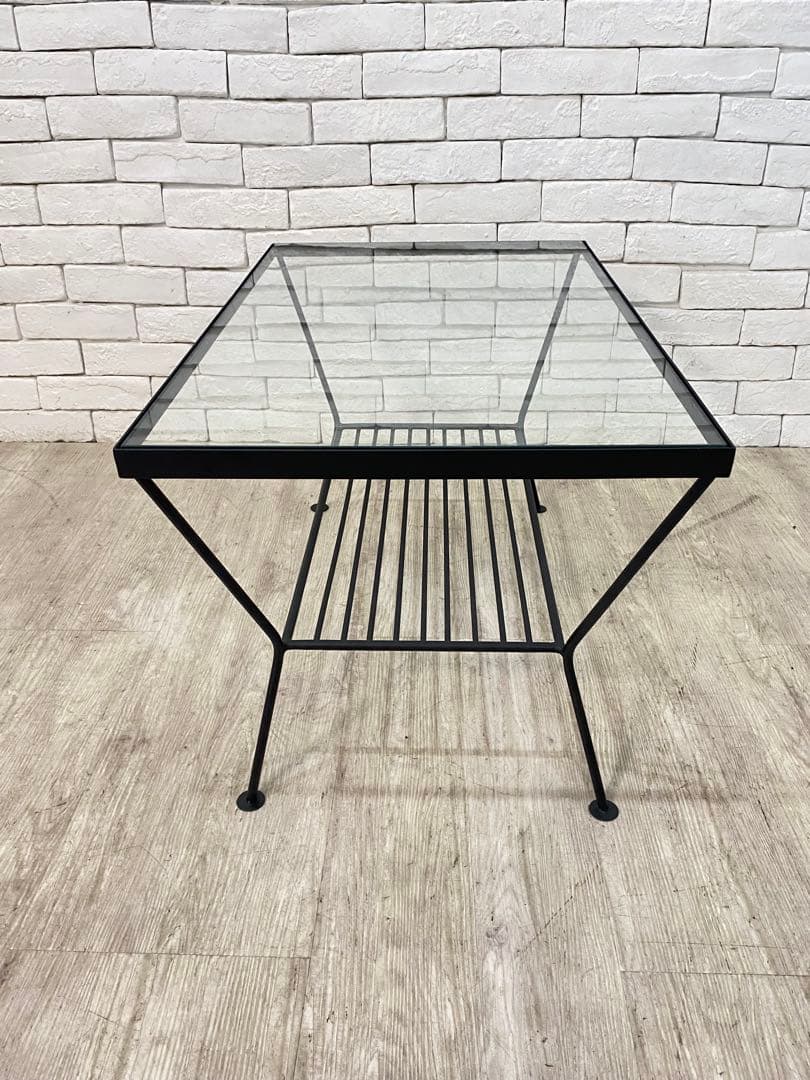 ②【東京都内23区配送無料】ウニコ　テーブル　ガラス　アイアン ロー　ナイト　棚