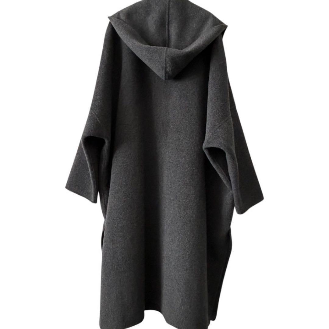 25AW♡【ルシェルブルー】フード付き ダブルフェイスロングコート グレー 36