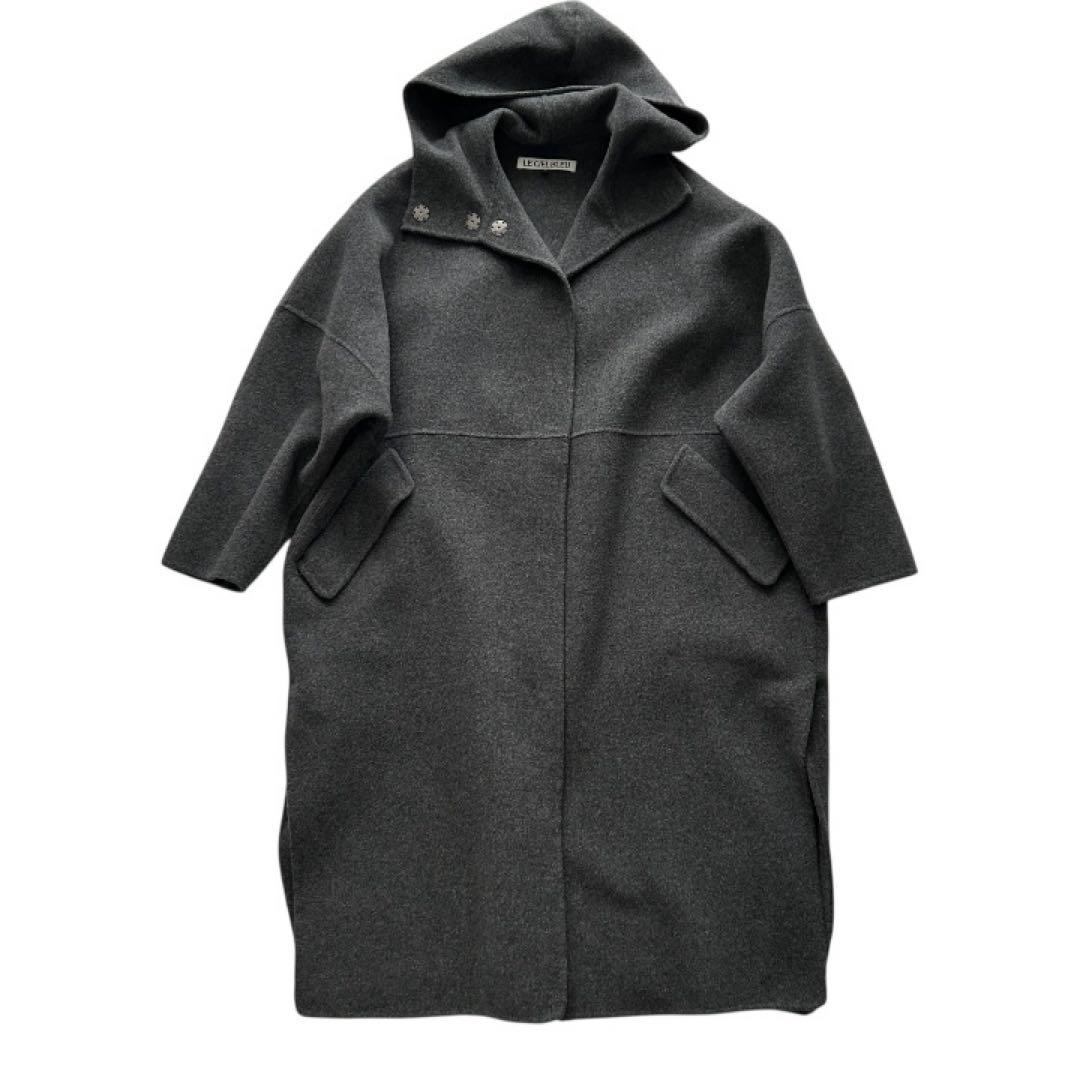 25AW♡【ルシェルブルー】フード付き ダブルフェイスロングコート グレー 36