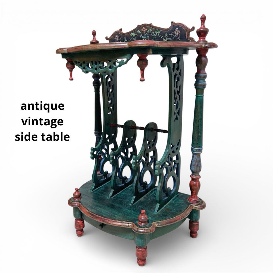 希少 英国 19世紀 彩飾ラック付 サイドテーブル 彫刻 19世紀〜1950s