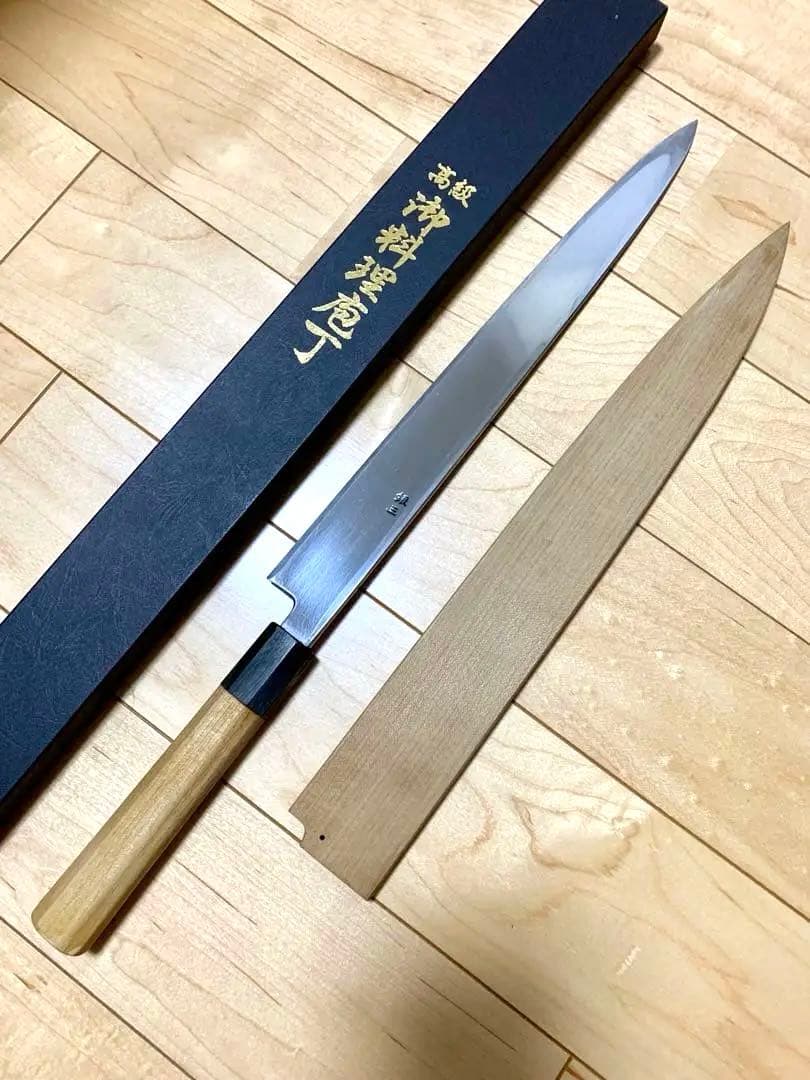 高鳳 柳刃包丁 銀三 朴八角柄 尺一 鞘付き