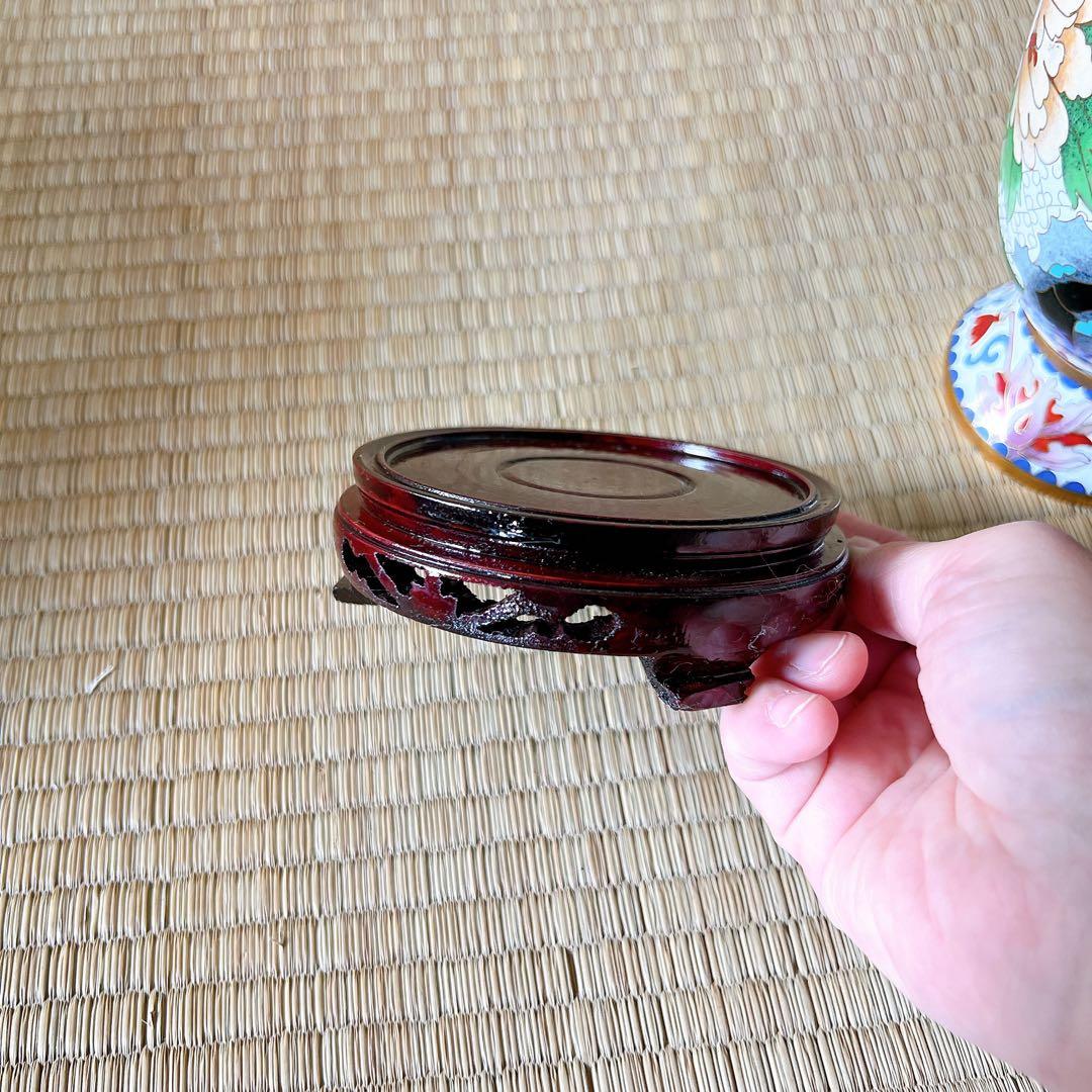 中国古美術 七宝焼　　色絵花鳥柄花瓶　花器　フラワ－ベ－ス　台座・箱付き