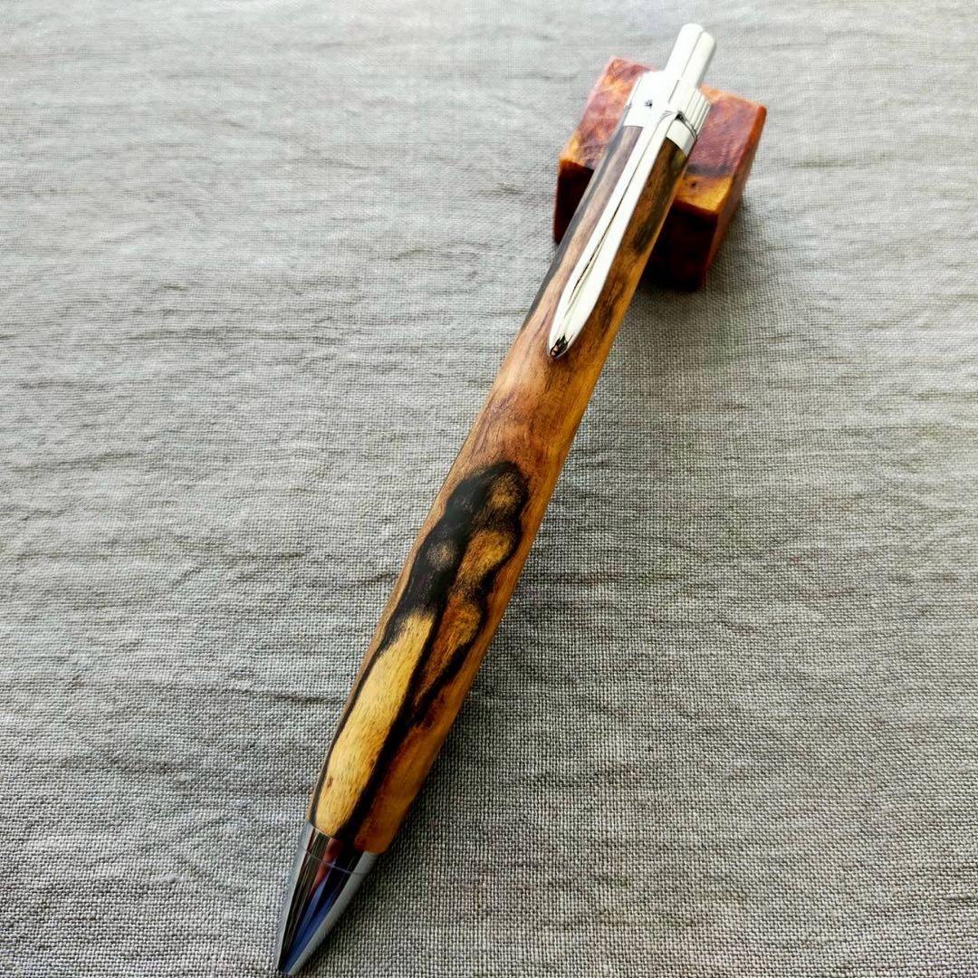 斑入黒檀　ハンドメイド　木軸ボールペン　G2　天然木　シルバー