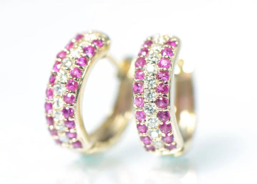 ルビー　ダイヤモンド　フープピアス