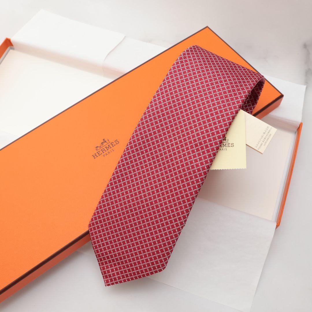 未使用 エルメス HERMES レッド チェック柄 ネクタイ