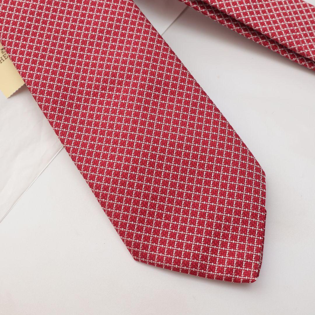 未使用 エルメス HERMES レッド チェック柄 ネクタイ