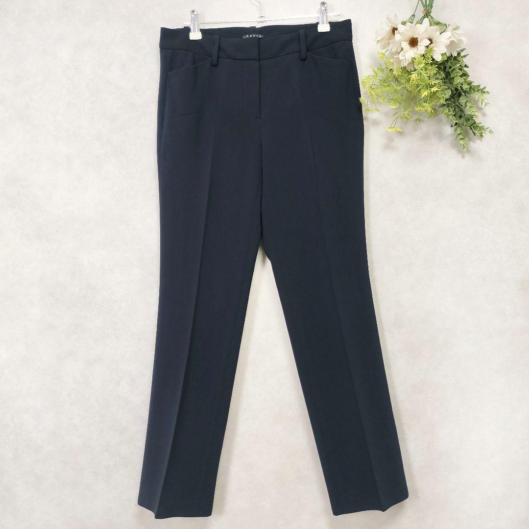 セオリー ベルト付きジャケット テーパードパンツ パンツスーツ ネイビー
