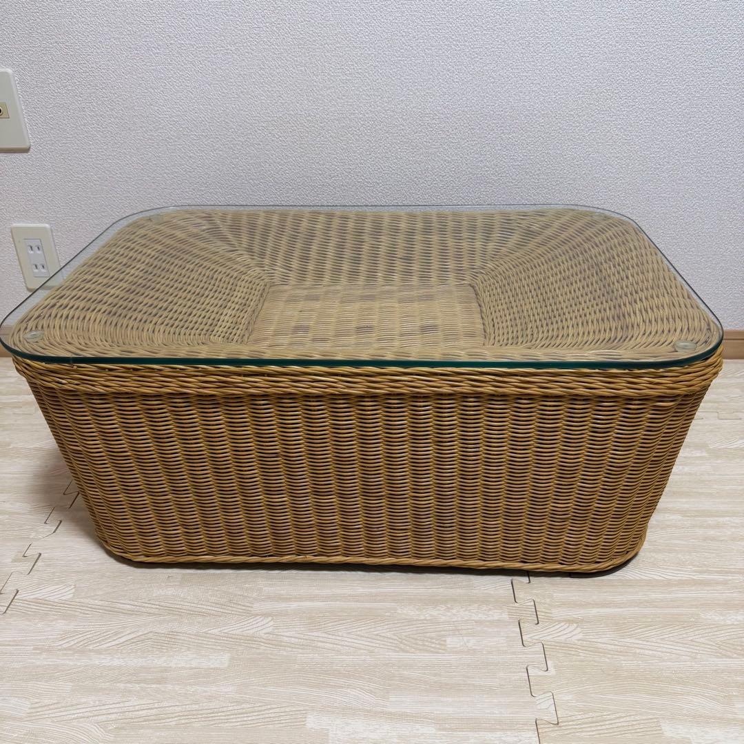 ラタン ガラステーブル 籐 ローテーブル