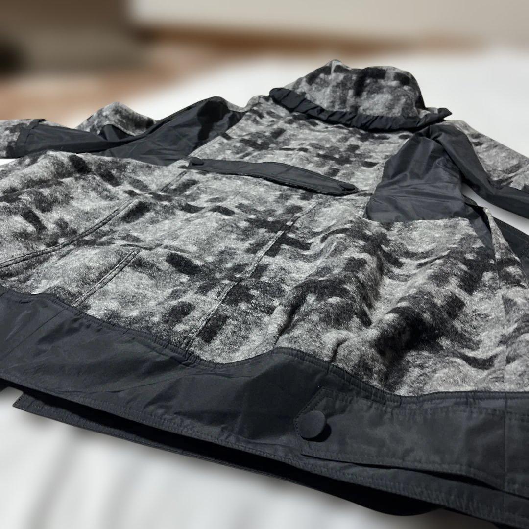 E-clat エイココンドウ　ビッグ襟　ウールブレンド異素材コート裾バルーン42