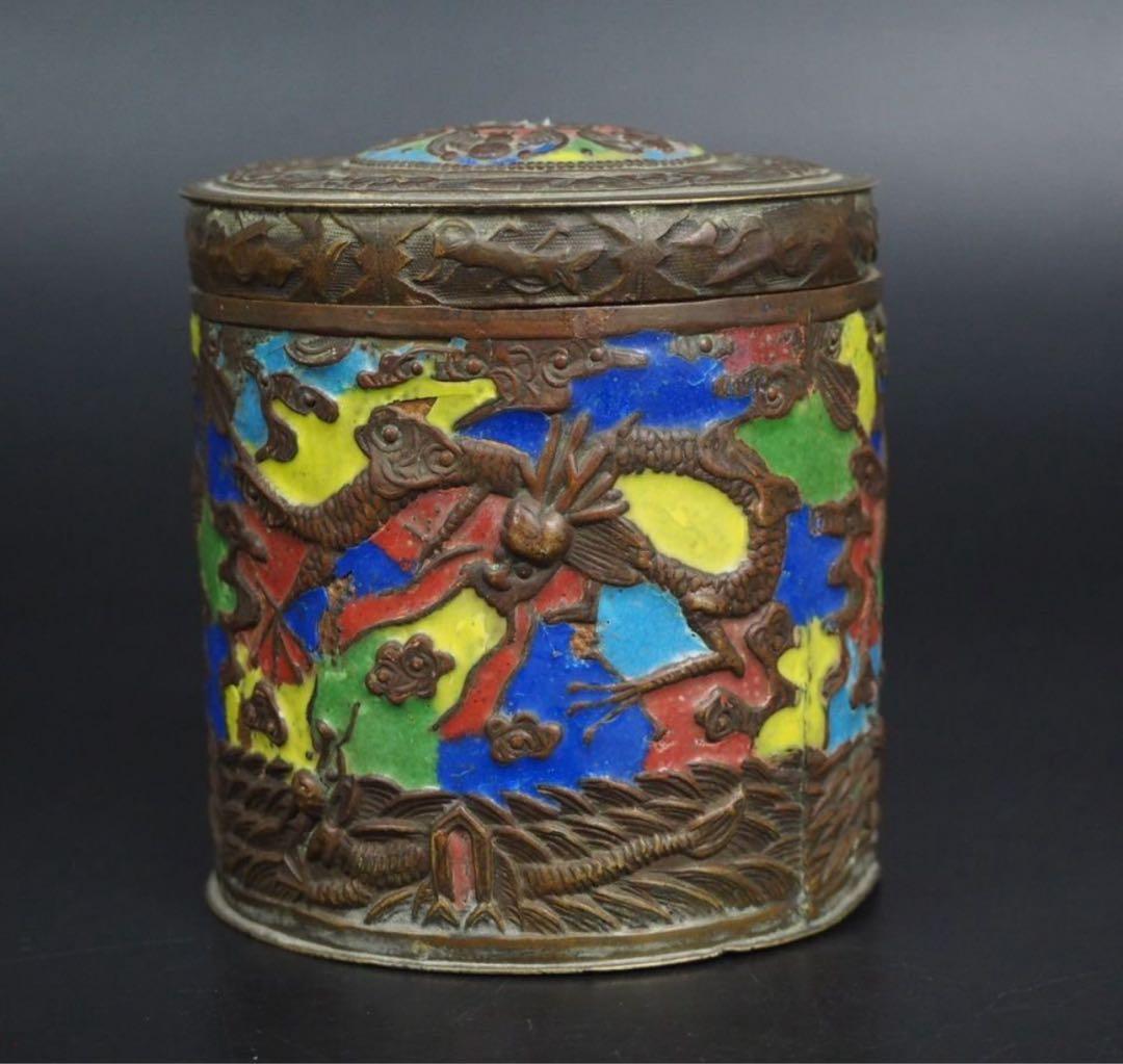 送料無料　江戸～明治　七宝龍文茶筒・茶入　茶道具　検/銀瓶鉄瓶茶托茶壺古錫玉川堂