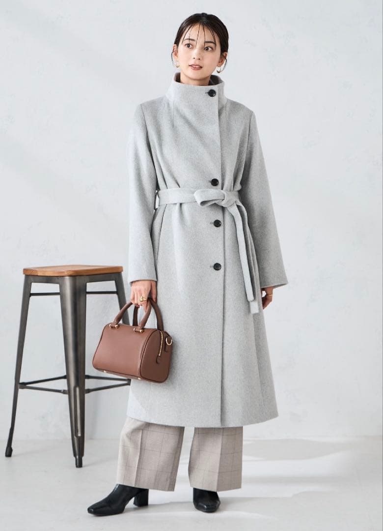 a.v.v 2way折り返しラペルグロングコートカシミヤ混 ブラック XL