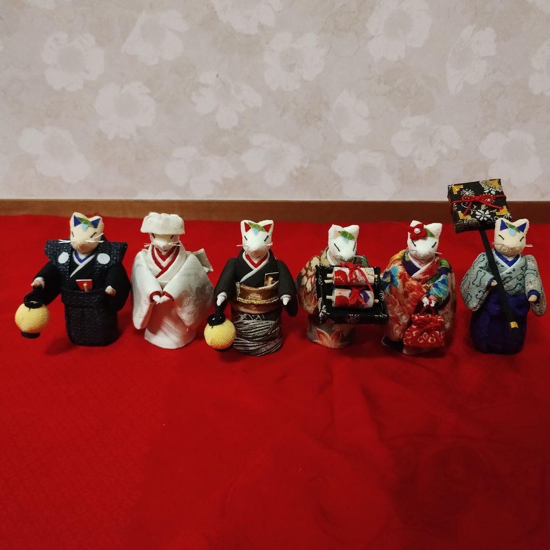 狐の嫁入り（6匹）縮緬細工・古布・ハンドメイド・置物