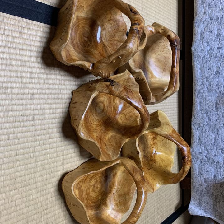 木彫り　カゴ　雑貨