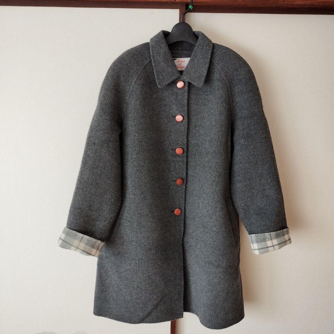 【新品未使用】グレー カシミヤ混 ウールコート ピンクボタン 9AR