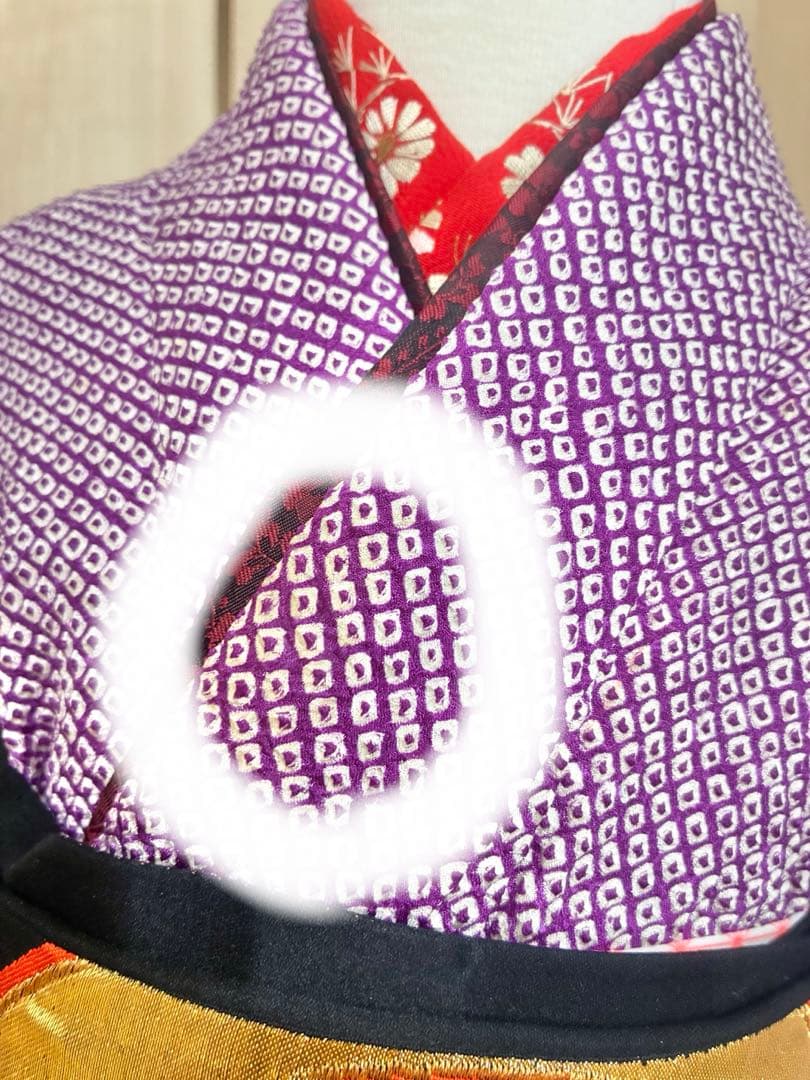 七五三 七歳女の子 着物 紫 総絞り　刺繍入り 着物セット