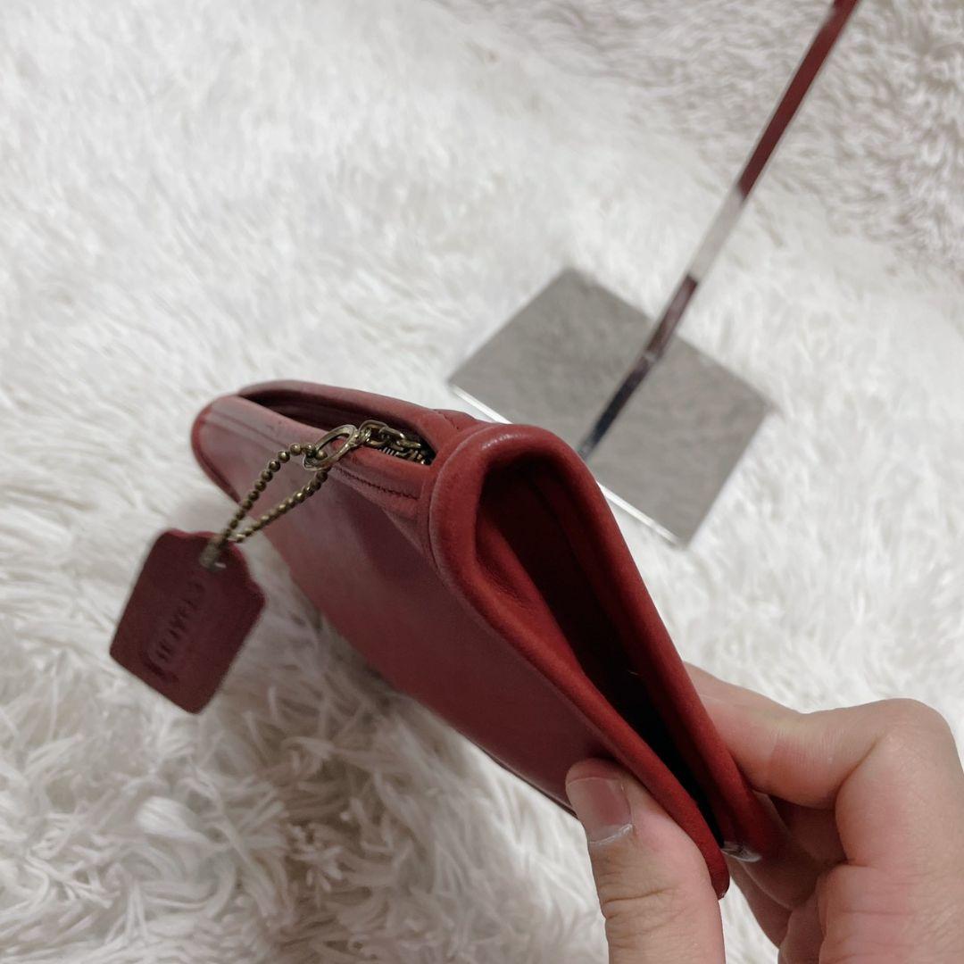 オールドコーチ　レッド　ポーチ　レディース　金具　グラブタンレザー