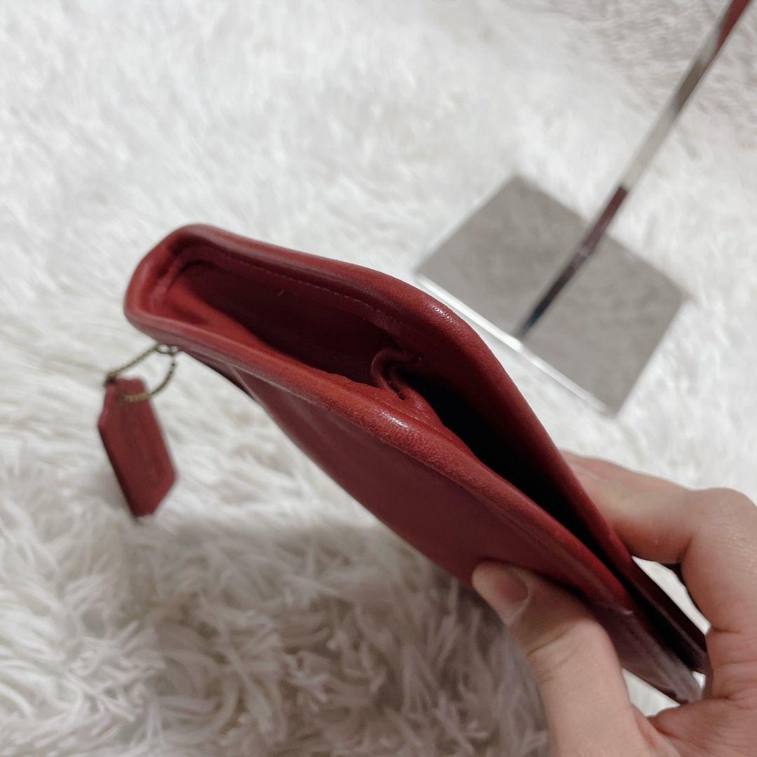 オールドコーチ　レッド　ポーチ　レディース　金具　グラブタンレザー