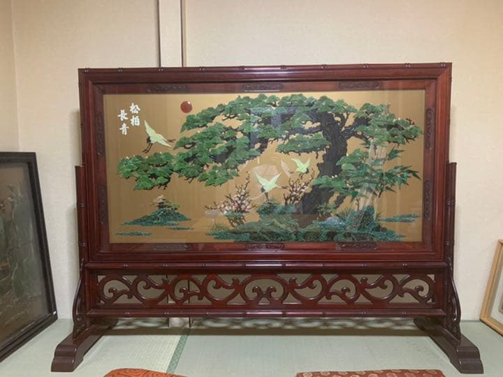 旧家蔵出　屏风　中国　実木　両面有り　時代品　古美術品　骨董品