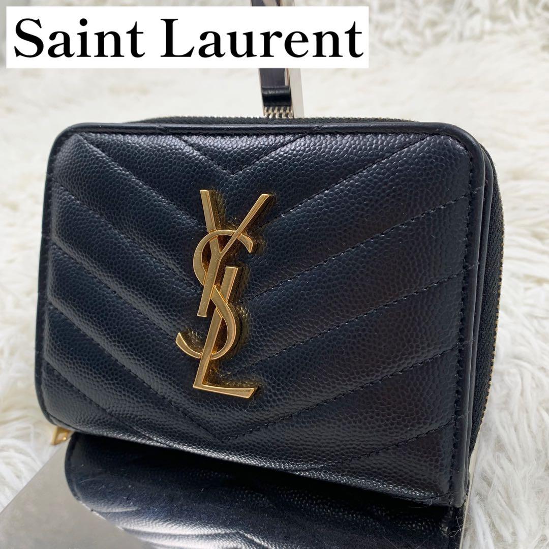 【✨極美品✨】サンローラン カサンドラ 二つ折り財布 Vステッチ ブラック