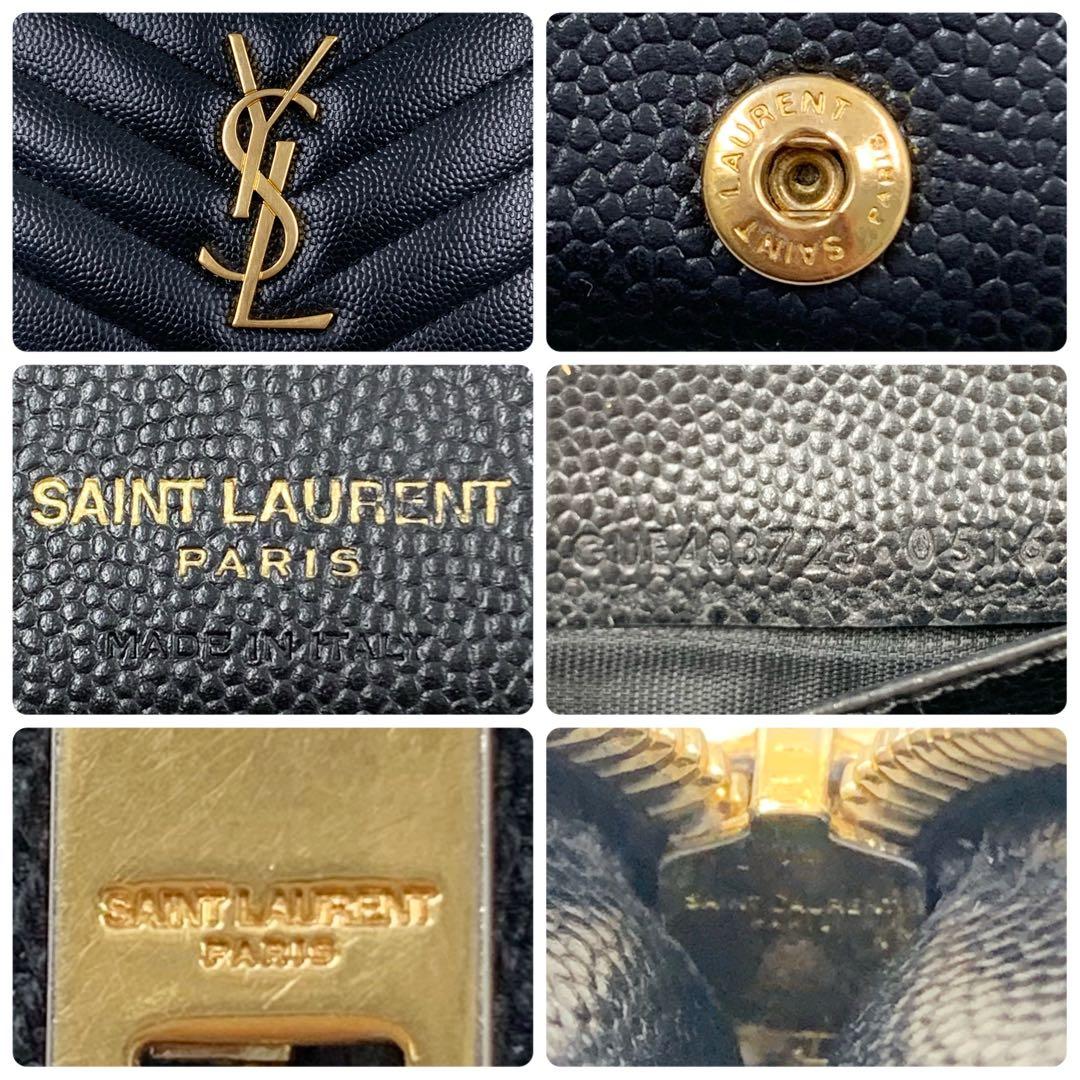 【✨極美品✨】サンローラン カサンドラ 二つ折り財布 Vステッチ ブラック