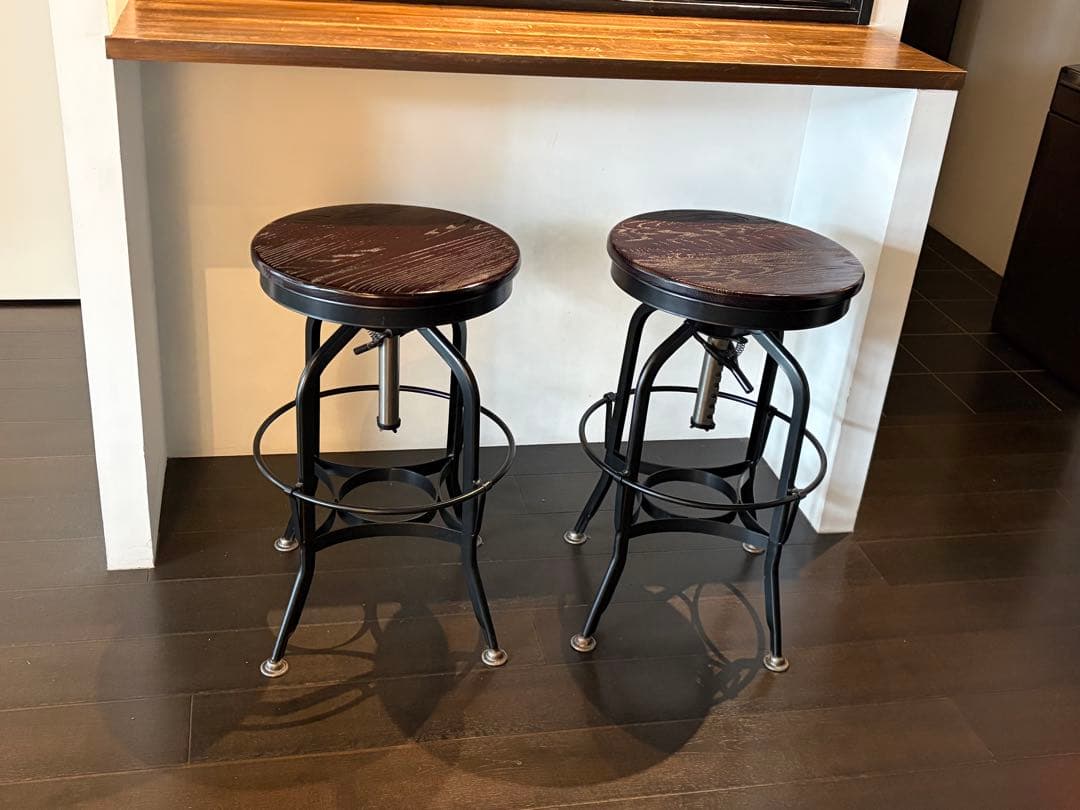 ＊3月初旬発送＊インダストリアルチェア①　ダークブラウン 高さ調整可能