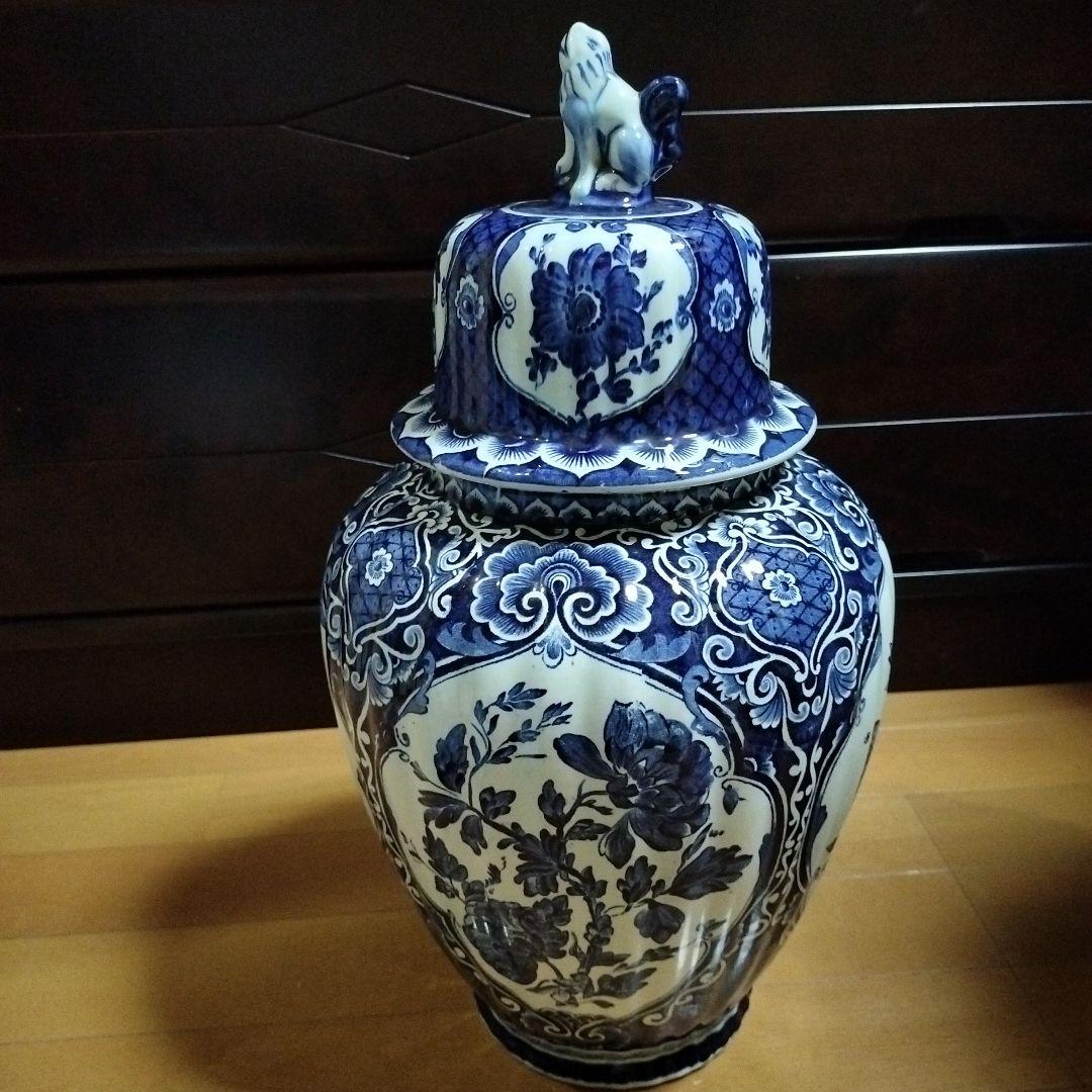 デルフトブルー ジンジャー；ロイヤルスフィンクスのフ−ドック壷、花柄の壷