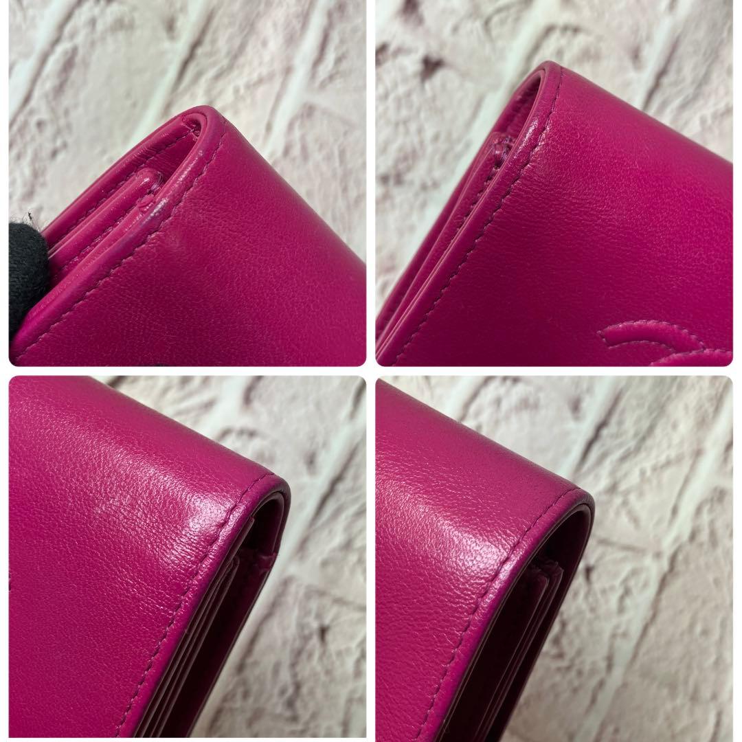 美品✨シャネル ココマーク 三つ折り財布 エンボス ステッチ レザー 正規品