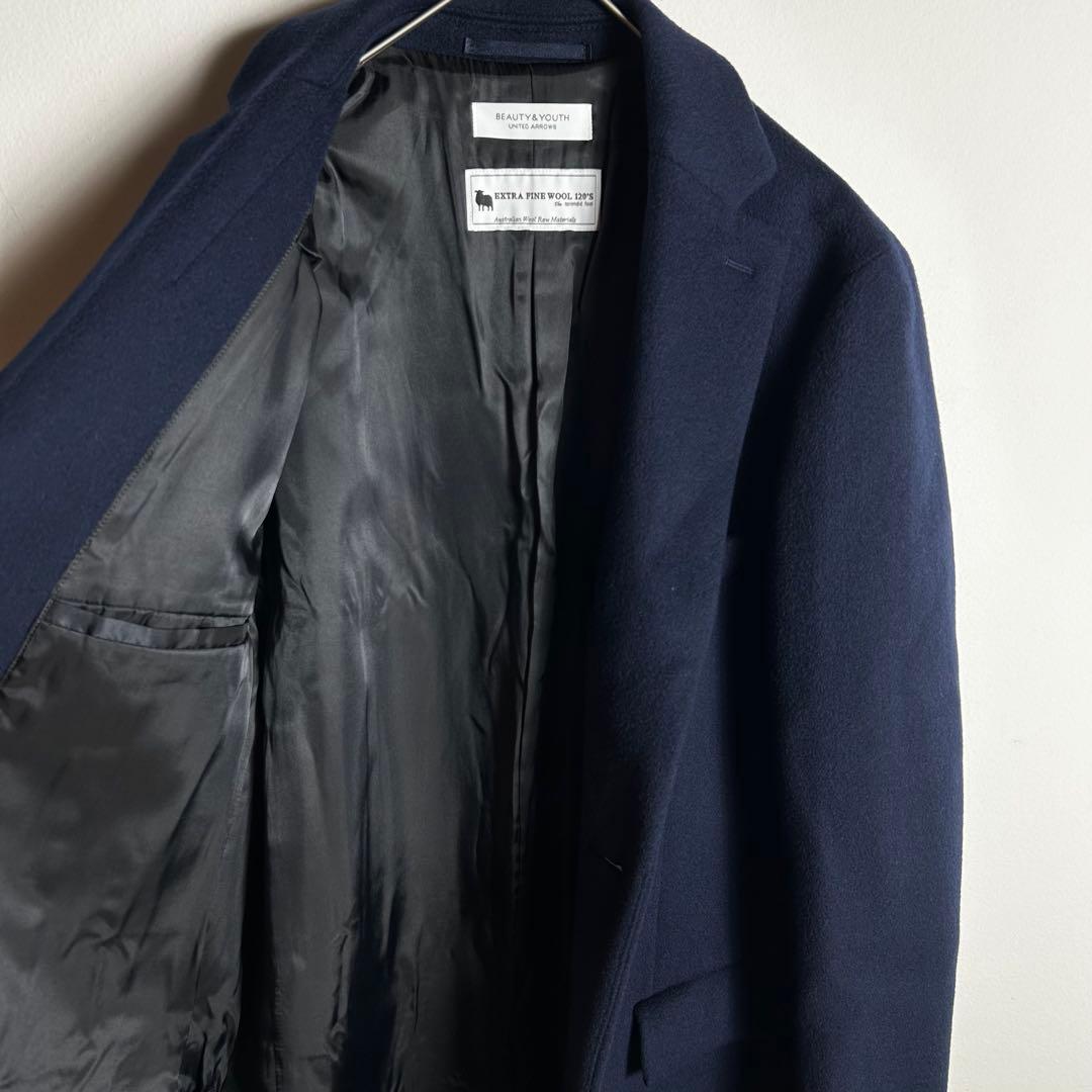 BEAUTY&YOUTH ソリッド 120S メルトン チェスターコートネイビー