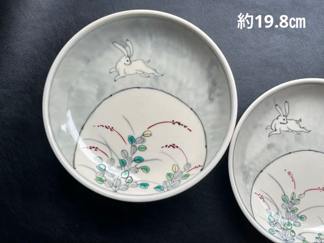 伊万里焼　文祥作　染錦うさぎ絵　 6.5寸皿　5枚