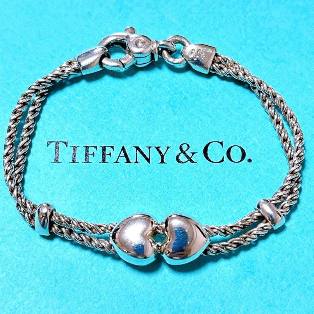 【美品】19.2cm ティファニー ダブルロープ ハート ブレスレット 925